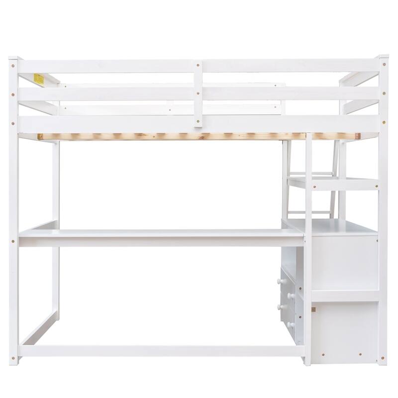 Full Size Loft Bed with Desk and Shelves