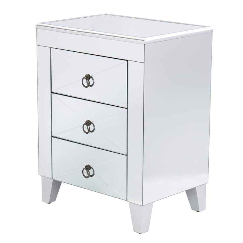 26 Inch Silver End Table with 3 Drawers for Storage and Modern Design - 14.50” x 20.25” x 26.25”