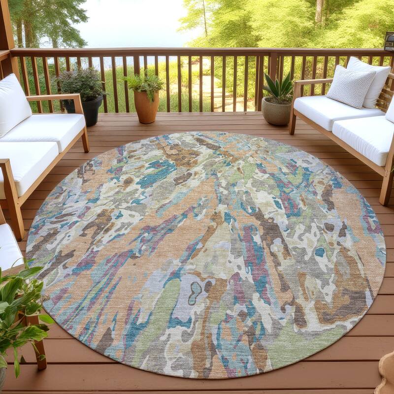 Machine Washable Indoor/ Outdoor Brushstrokes Chantille Rug - Copper - 8' x 8'