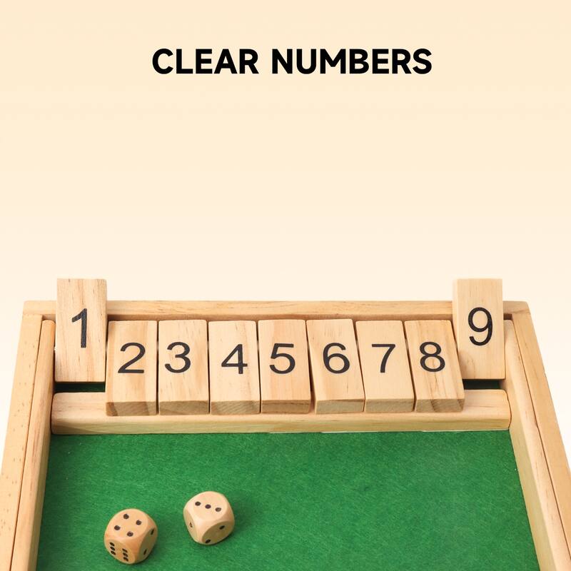 GSE™ Wooden 9 Number Shut The Box Dice Game Set for Family Game Night, Dice Table Games, Bar Games