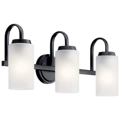 Kichler Lighting Kennewick 3-Light Vanity Light Black with Etched Glass