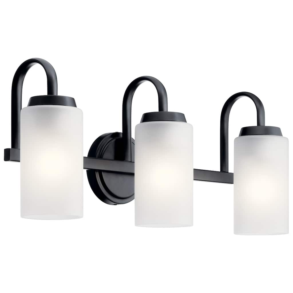 Kichler Lighting Kennewick 3-Light Vanity Light Black with Etched Glass