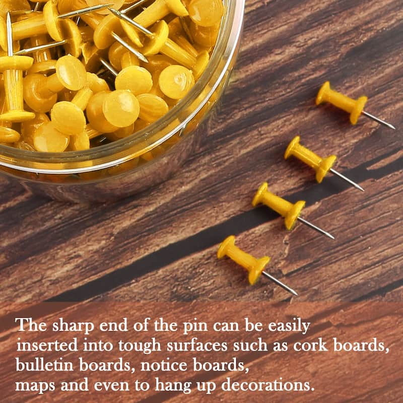 500pcs Plastic Head Push Pins Thumbtacks Office Bulletin Board Crafts - Yellow