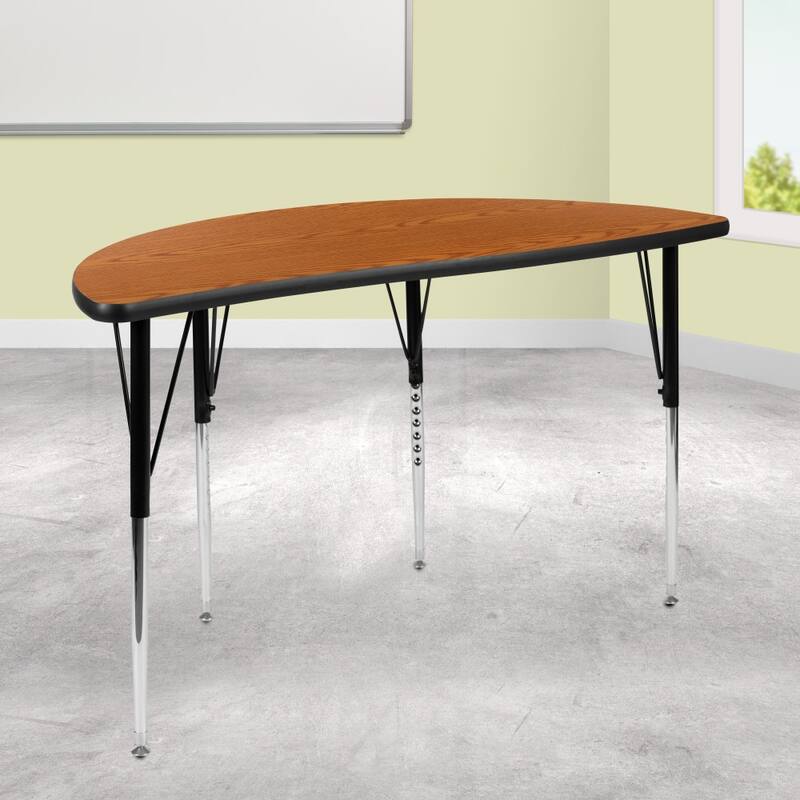 47.5" Half Circle Wave Collaborative Grey Adjustable Height Activity Table - Oak