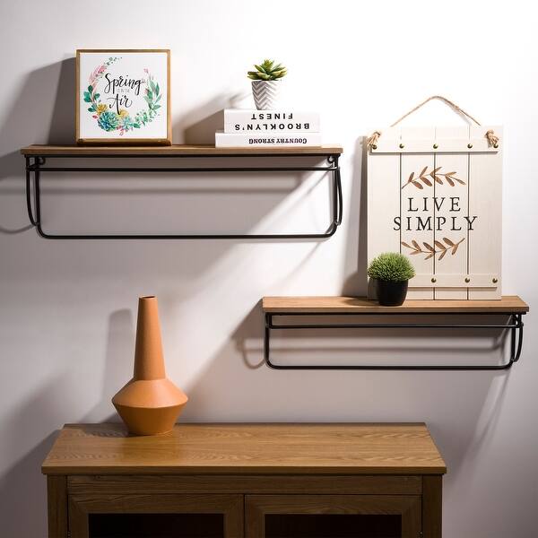 Shop Glitzhome Set Of 2 Firwood Metal Farmhouse Floating Wall Shelf On Sale Overstock 29591677