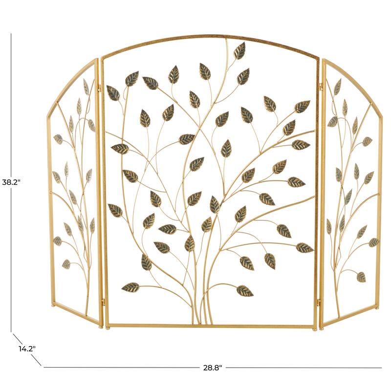 Gold Metal Foldable 3 Panel Leaf Living Room Fireplace Screen