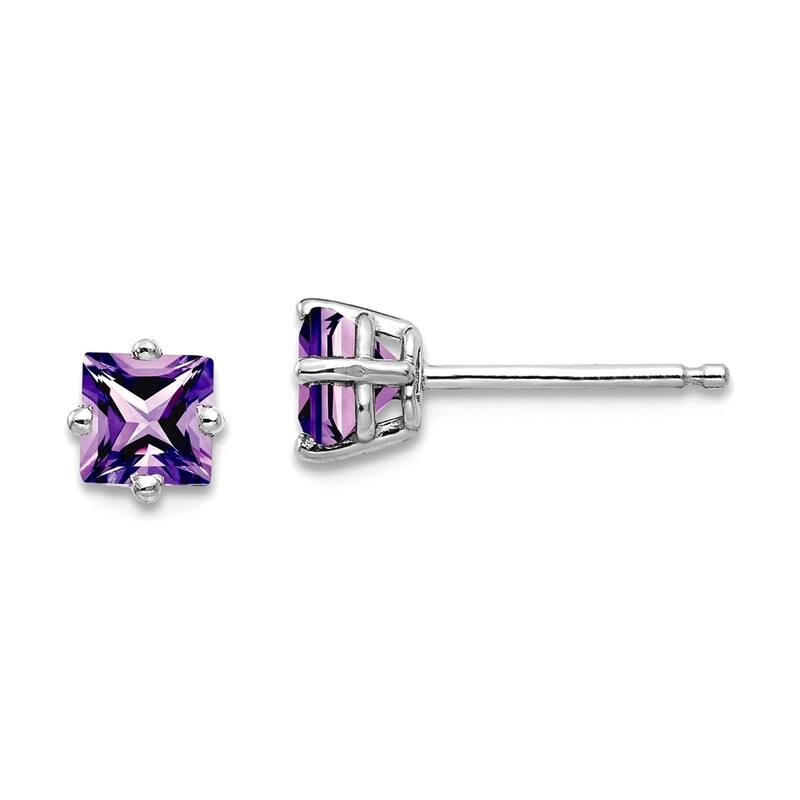 Curata 14k Yellow or White Gold 4mm Square Precious Gemstone Small Stud Earrings - White - Amethyst