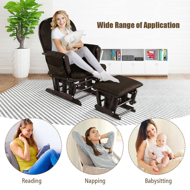 Gymax Baby Nursery Relax Rocker Rocking Chair Glider & Ottoman Set w/