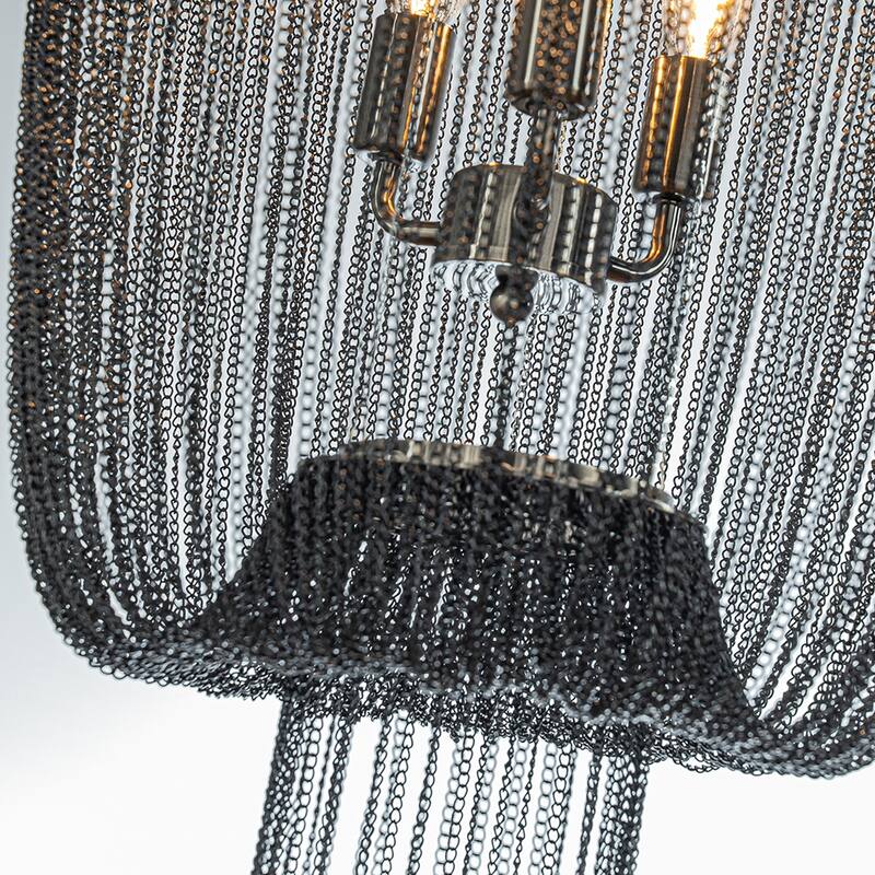 Glam Contemporary 3-Light 16 Inch Chainmail Tassel Chandelier Dimmable Hanging Light For Living Room Dining Room - W16''