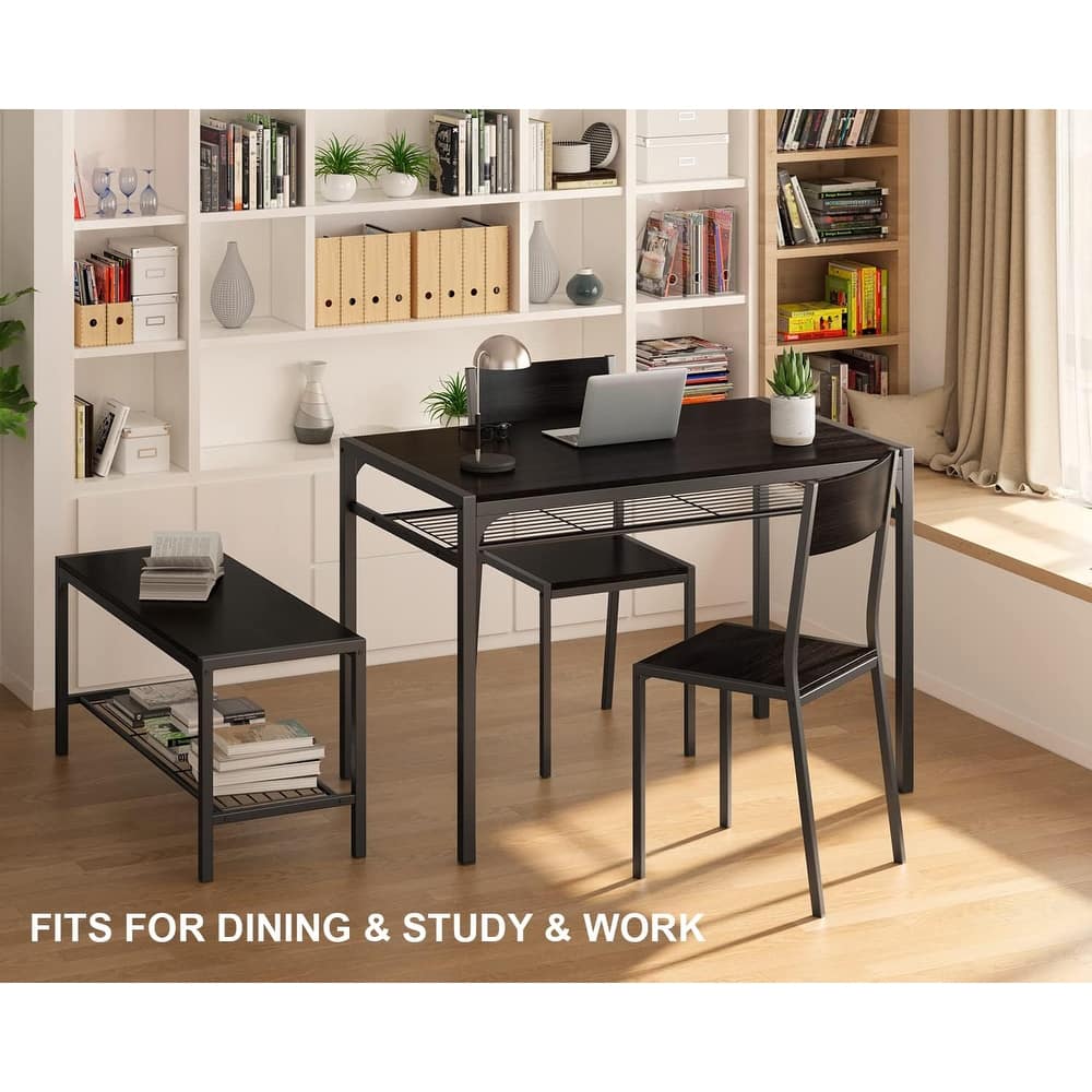 4 Piece Dining Table Set for Small Space, Kitchen Table and 2 Chairs for 4 with Bench