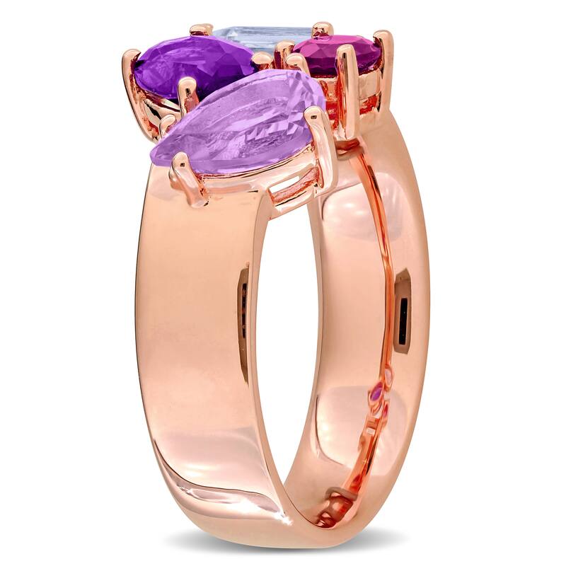 Miadora 2 5/8ct TGW Pink Amethyst Amethyst Sky Blue Topaz Rhodolite Ring Rose Silver