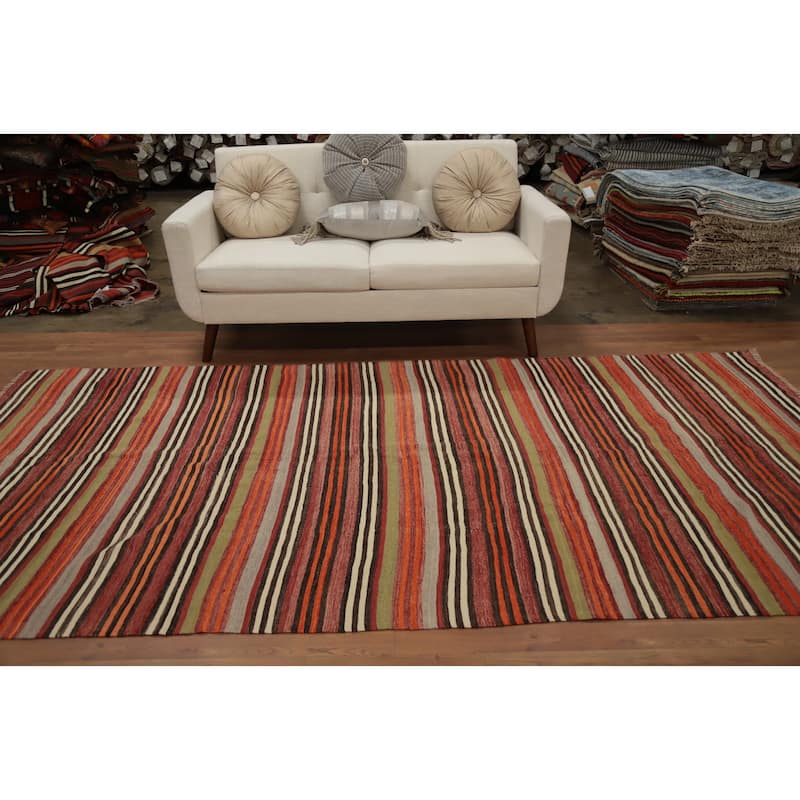 Hand Woven Oriental 100% Wool Carpet Southwestern Geometric Multi-Colored Kilim Area Rug - 10' 3'' X 5' 3''