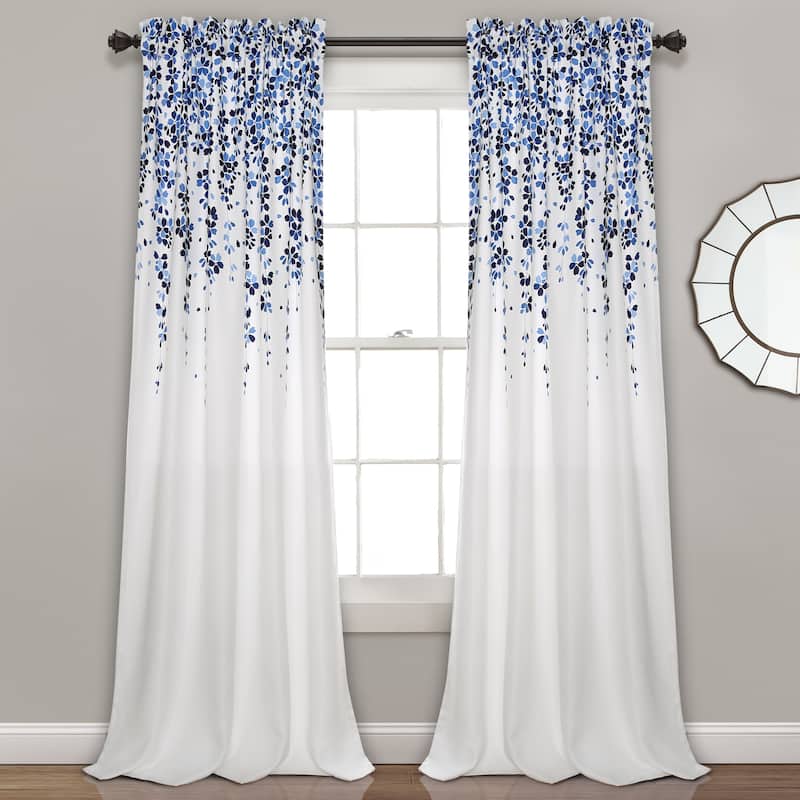 Lush Decor Weeping Flowers Room Darkening Curtain Panel Pair - 52"W x 84"L - Navy & Blue