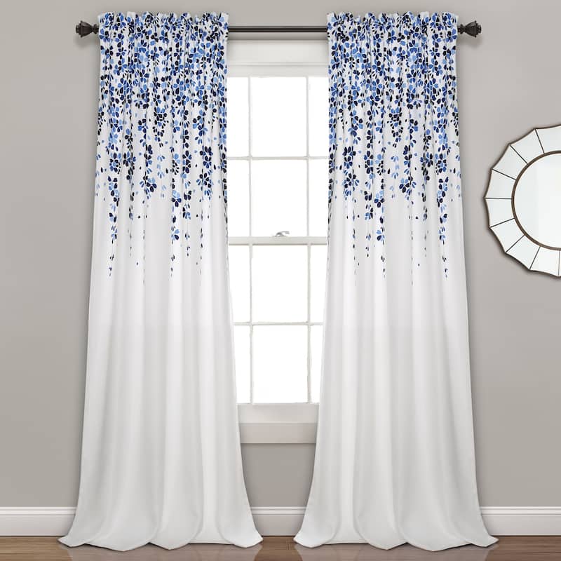 Lush Decor Weeping Flowers Room Darkening Curtain Panel Pair - 52"W x 95"L - Navy & Blue