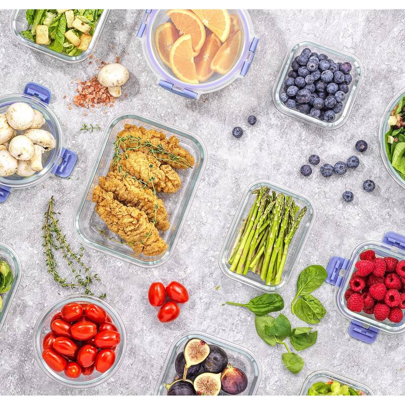 24pc Borosilicate Glass Storage Containers with Lids. 12 Airtight, Freezer Safe Food Storage Containers, Pantry Kitchen Storage