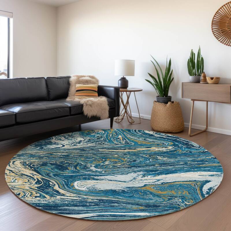 Premium Washable Super Soft Abstract Flow Mayfield Rug - Navy - 8' x 8'