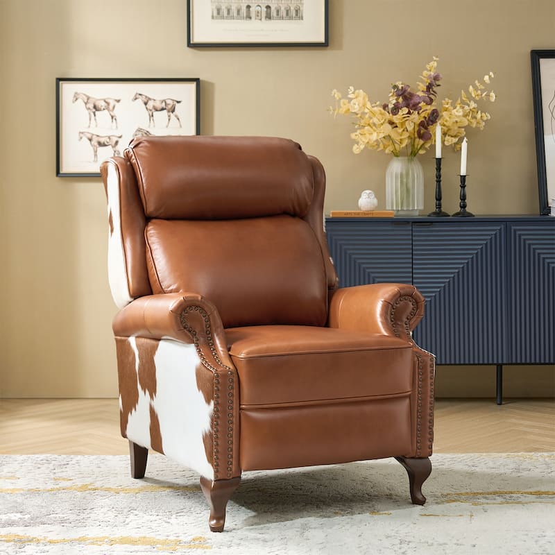 Luigi Traditional Genuine Leather Manual Recliner with Nailed Trim by HULALA HOME