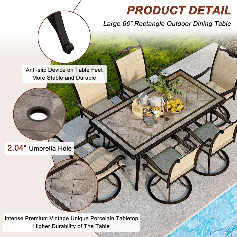 Rectangle Aluminum 67 in. Length Outdoor Dining Table with 2in Umbrella Hole
