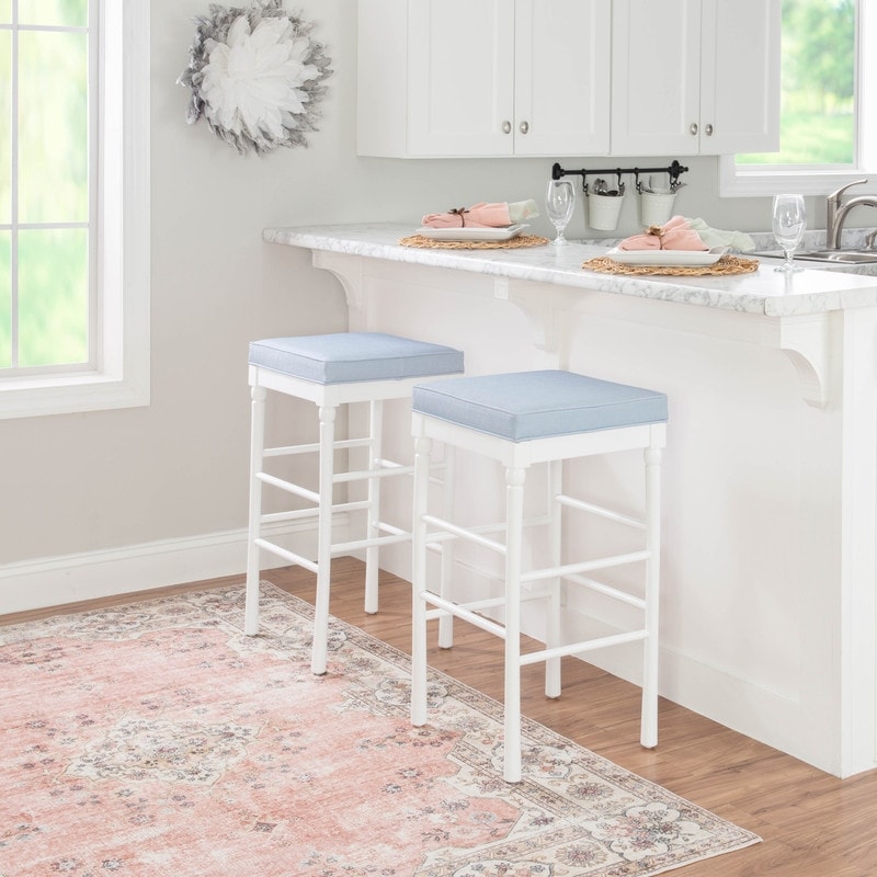 Linon Poloma 32.5-in White Backless Barstool (Set of 2)