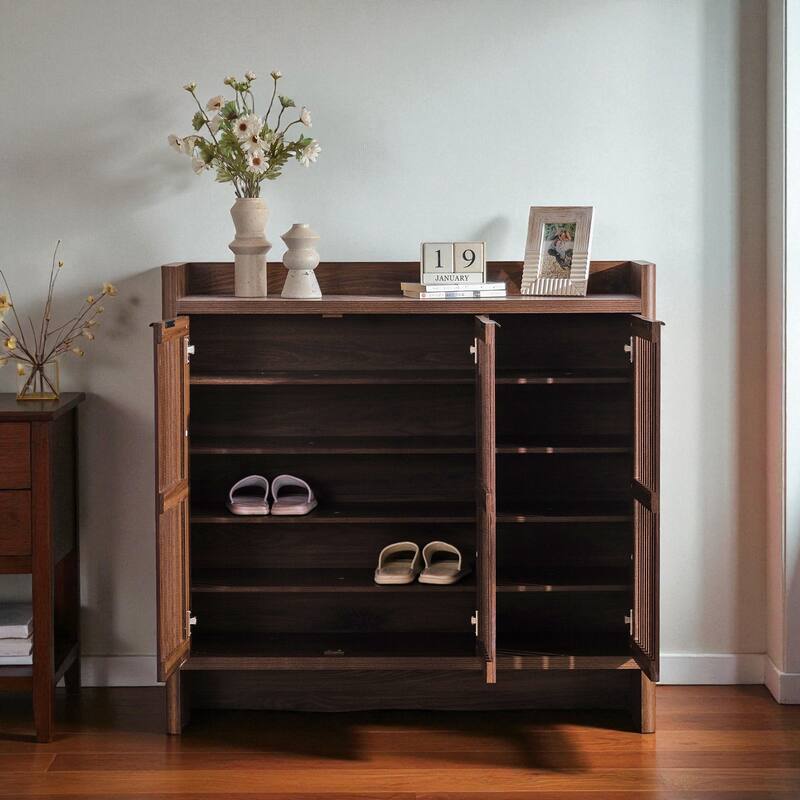 Modern 5-Tier Shoe Cabinet with Adjustable Shelves and Shutter Doors, Large Wooden Storage Organizer for Entryway or Hallway