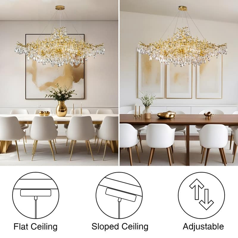KAYLA 47.2" 14-Lights Gold Luxury Crystal Linear Chandelier - N/A