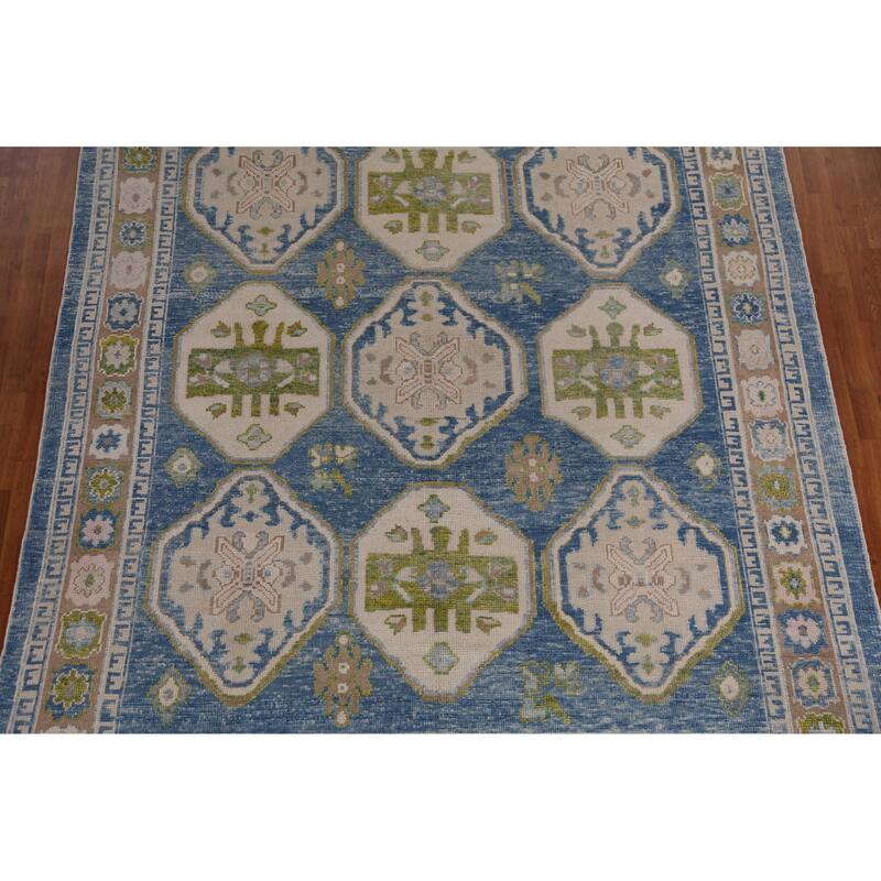 Hand Knotted Oriental 100% Wool Carpet Transitional Geometric Navy Blue & Blues Oushak Area Rug - 10' 10'' X 8' 3''