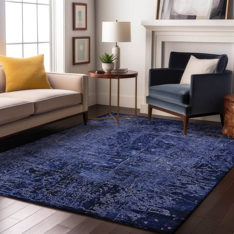 Premium Washable Super Soft Solid Abstract Mayfield Rug - Navy - 10' x 14' - Rectangle