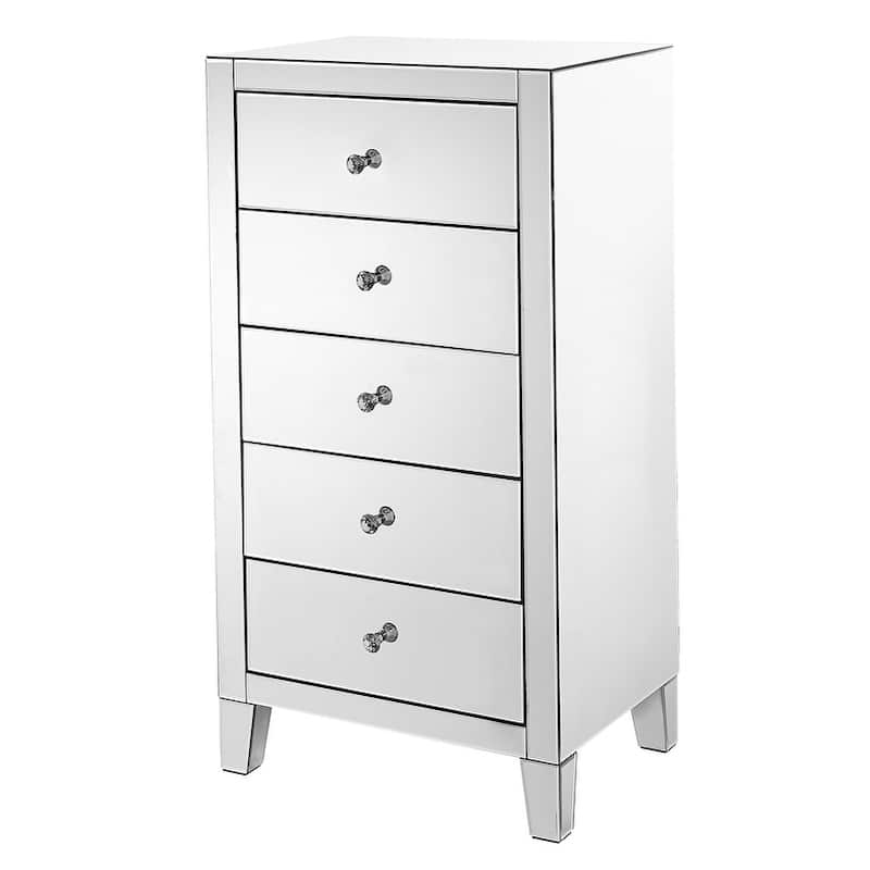 Indigo Home 5 Drawer Chest 24 in x 18 in x 45 in. in Clear Mirror