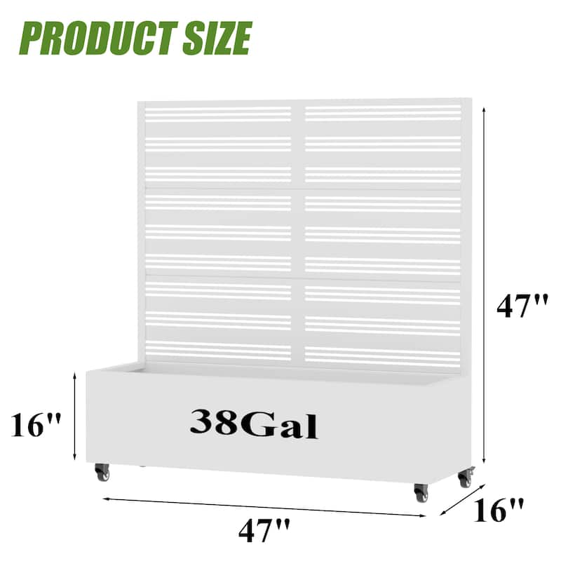 Outdoor Metal Galvanized Privacy Screen Planter Box with Trellis Lockable Wheels