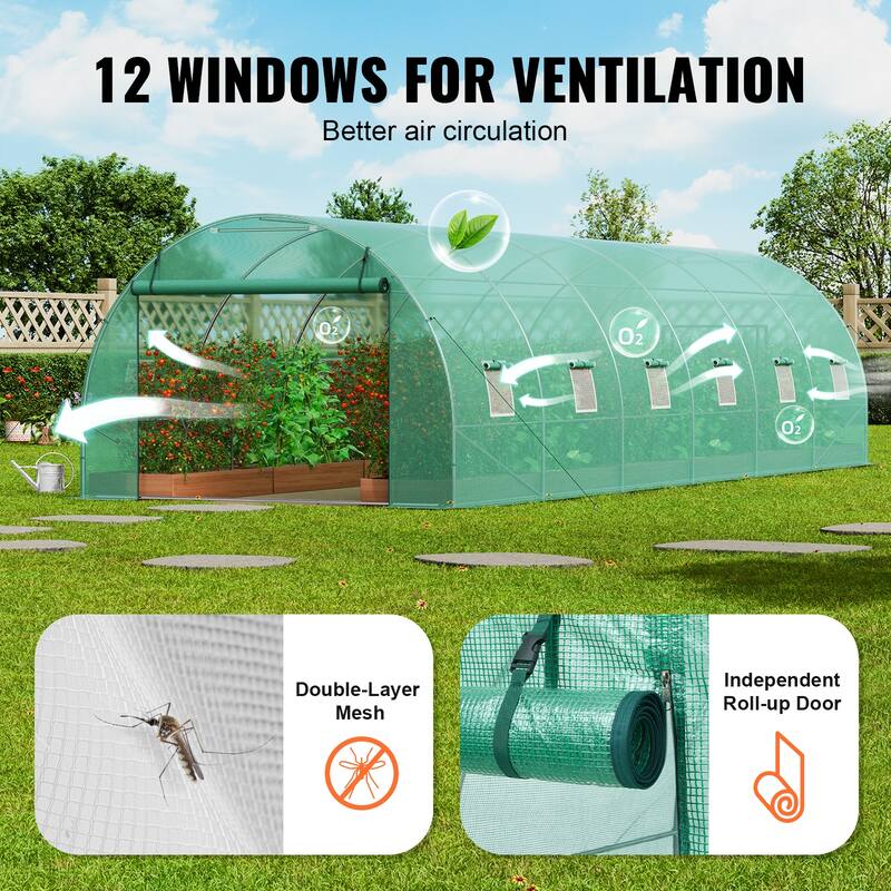 Walk-in Tunnel Greenhouse, Hoop House Greenhouse Tunnel, Plant Hot House with Galvanized Steel Frame, Green PE Cover