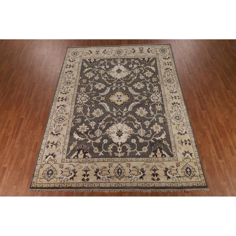All-Over Floral Gray Oushak Oriental Area Rug Handmade Wool Carpet - 9'3" x 11'7"