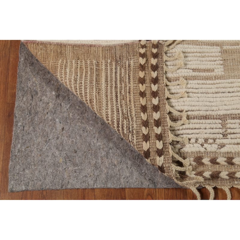 Beige & Ivory Moroccan Modern Area Rug Hand-Knotted Wool Carpet - 6'0"x 9'4"