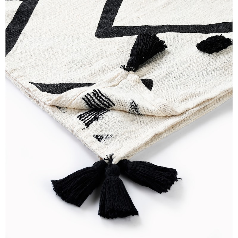 Sevita Modern Boho Tufted Polka Dot Peaks Cotton Standard Size Throw Blanket