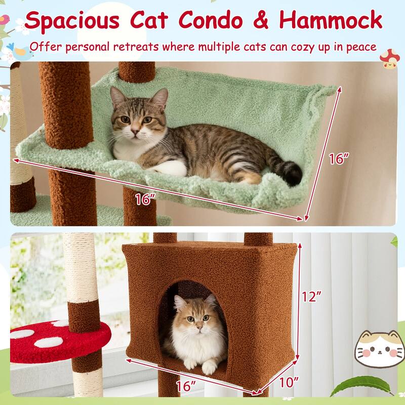 Gymax Floor to Ceiling Cat Tree w/Cat Condo & Hammock Rotatable