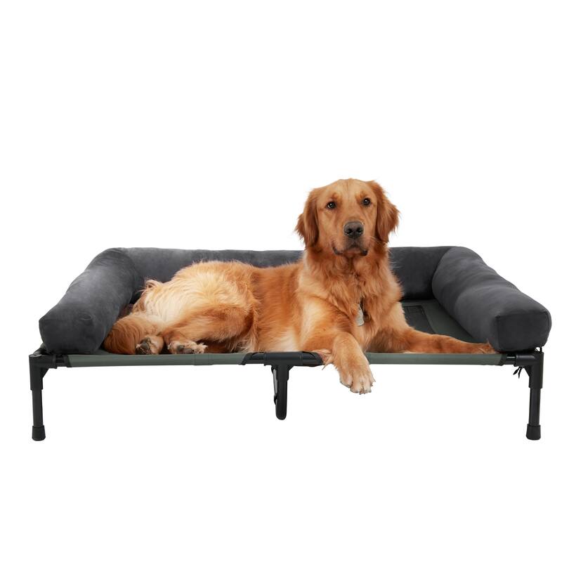 Elevated Dog Bed Bolstered Pet Raised Bed with Fleece Cushion Indoor