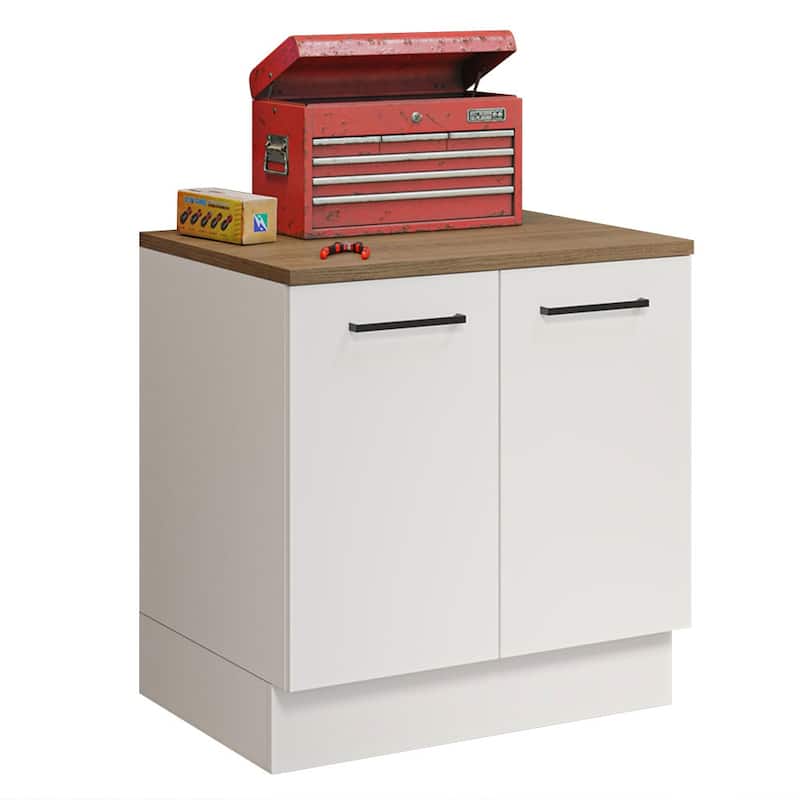 Madesa Compact Garage and Utility Room Base Cabinet with 2 Doors and Tool Storage Shelves 33 In Unit - White