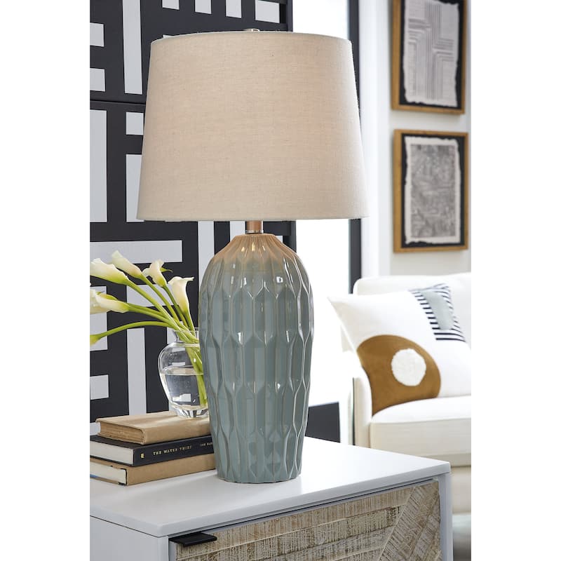 Signature Design by Ashley Hadbury Blue Table Lamp (Set of 2) - 14" W x 14" D x 26.75" H