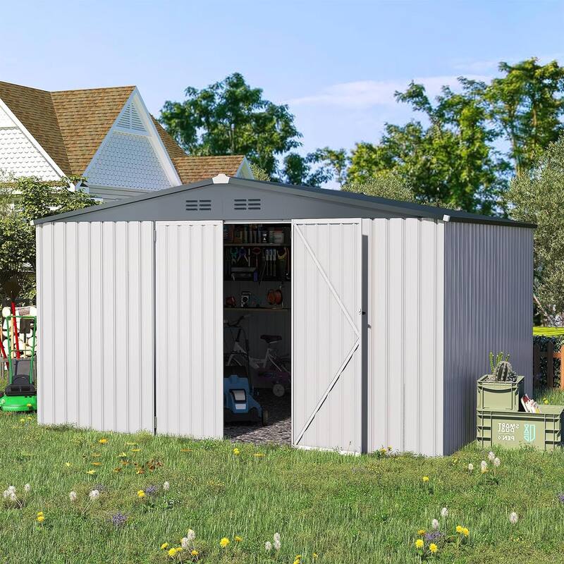 AECOJOY Outdoor Extra Large Storage Metal Shed with Lockable Doors