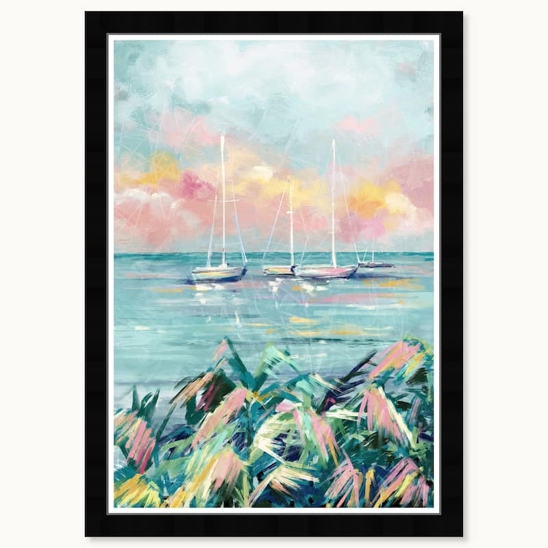 Wynwood Studio Water Front Sails Framed Beachfront Coastal Prints - 15 x 21 - Black