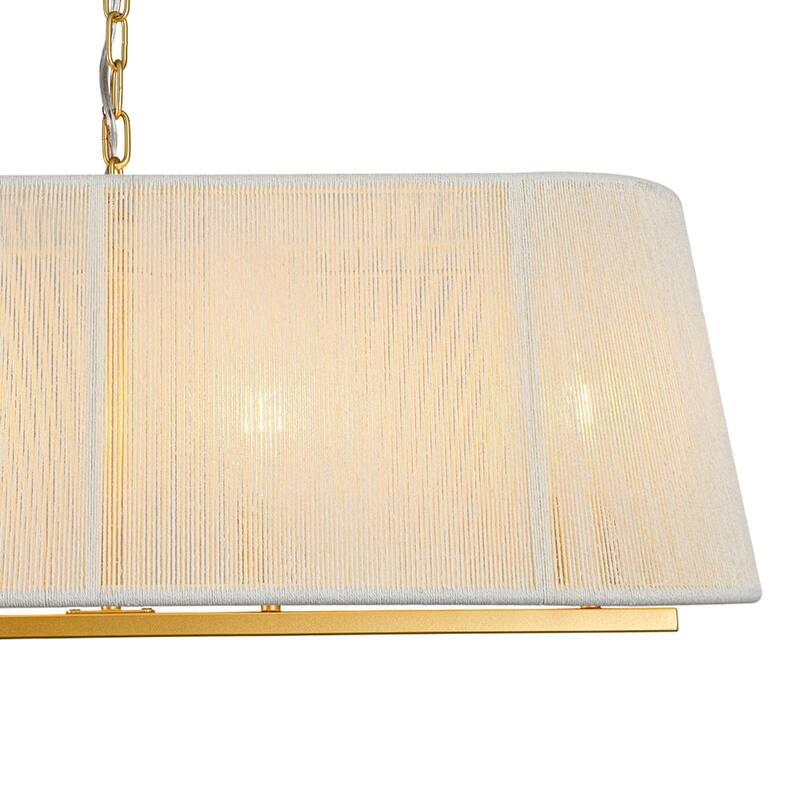 Woven Ivory String Cage 5-Light Linear Kitchen Island Chandelier