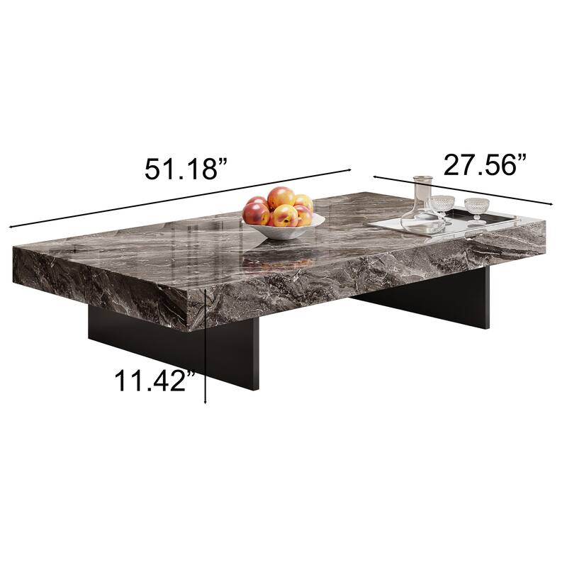 51" Modern Rectangular Coffee Table, Glossy Sintered Stone Table for Livingroom