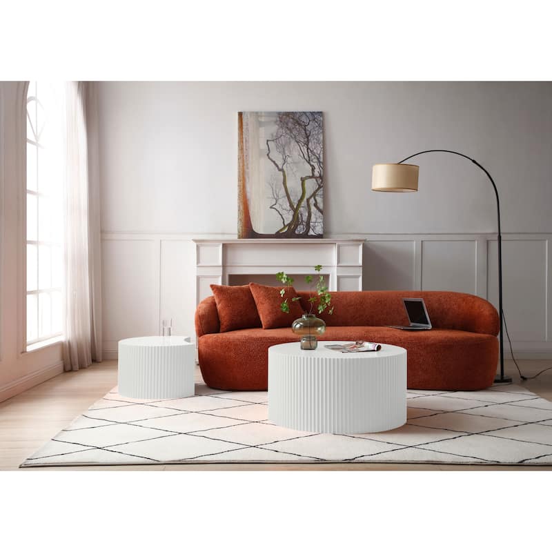 Nesting Coffee Table Set of 2, Modern Matte Round Drum Side Tables for Living Room, Space-Saving End Tables for Apartment