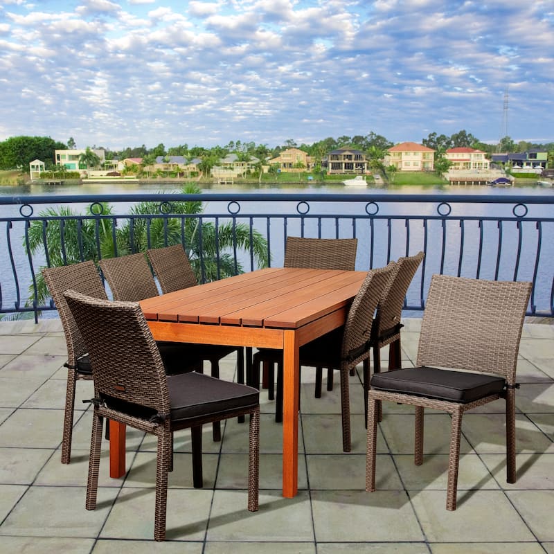 Amazonia Francine 9-piece Wood/ Wicker Outdoor Patio Dining Set - 9pc - Grey Chairs