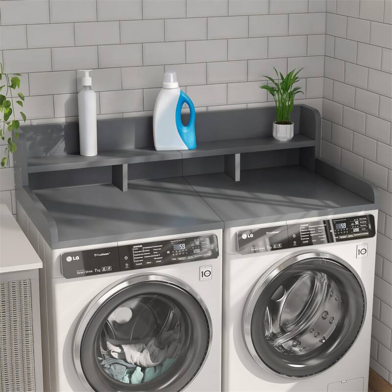 Laundry Washer Wood Countertop with Double Layer Organizer