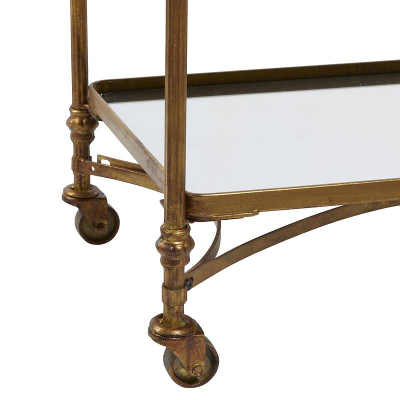 Brass Metal Rolling 3 Mirrored Shelves Bar Cart with Handles