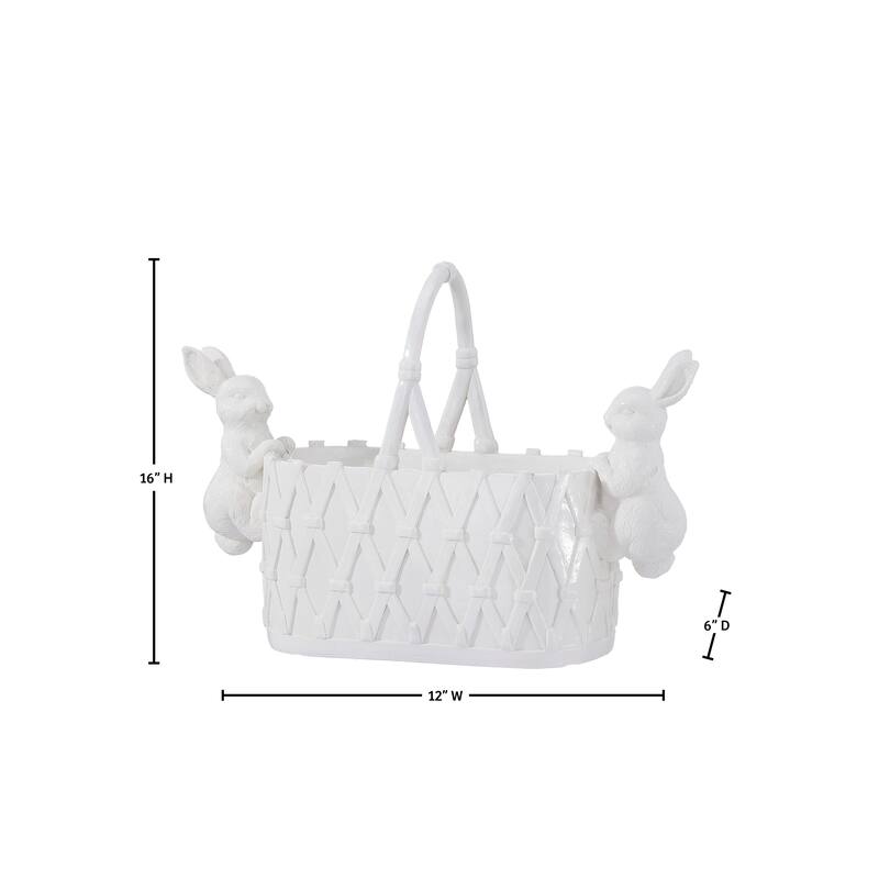 16" Resin Basket Planter With Bunnies