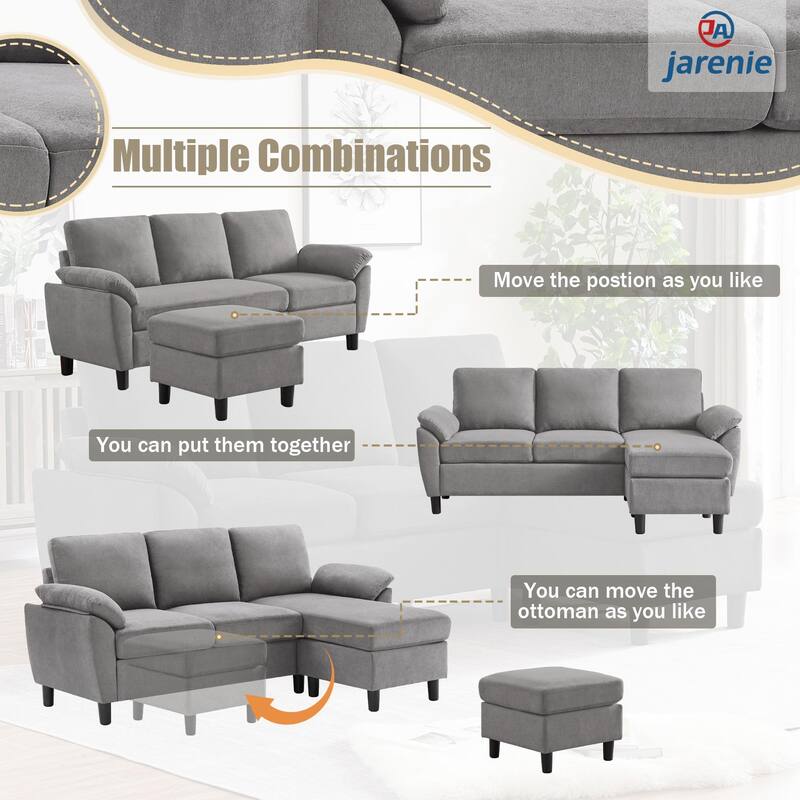Modern Sectional Sofa Couch L Shaped with Removable Armrest, Convertible Couch with Reversible Ottoman for Living Room