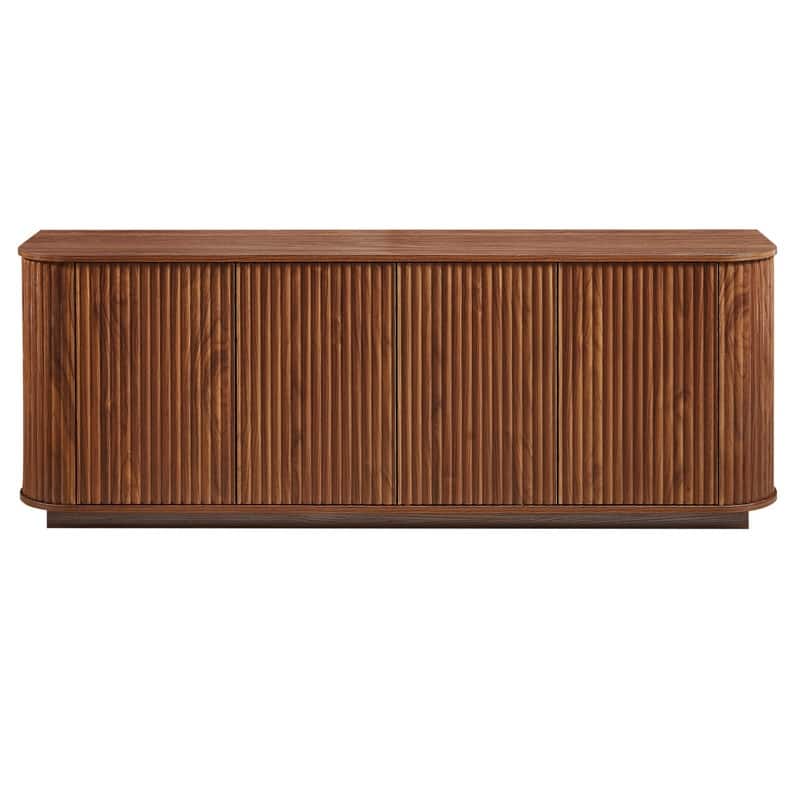 Wave Pattern Storage Cabinet, Stylish Wooden Sideboard with Pressed Spring Door