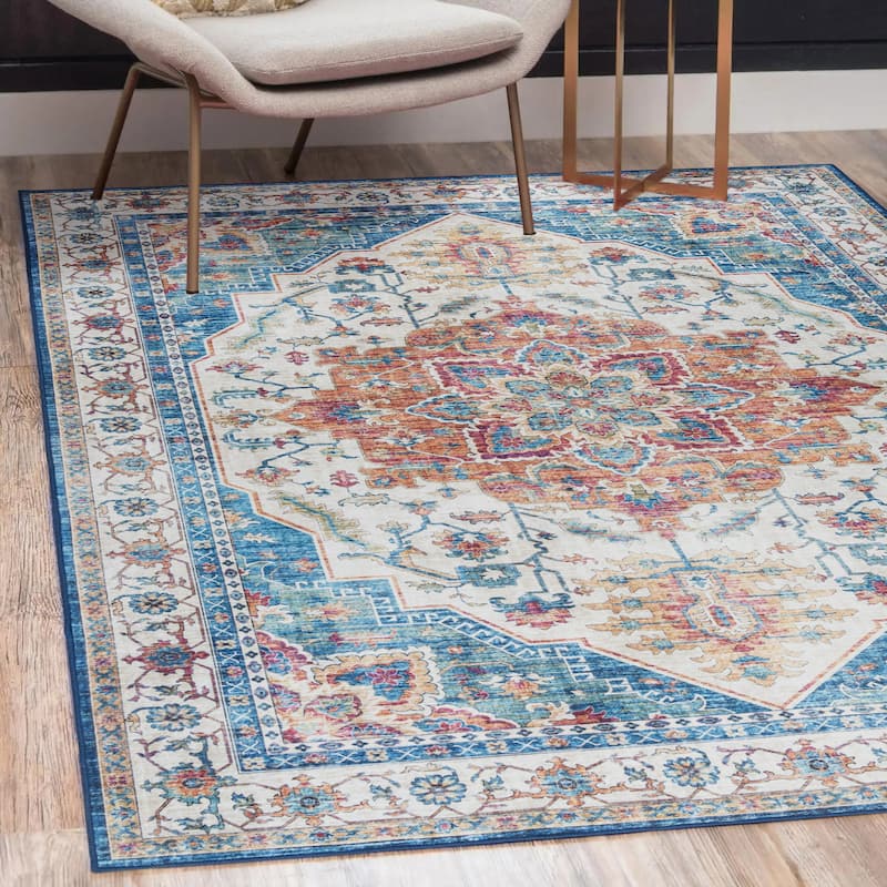 Gertmenian Crystal Print Washable Digital Printed Flat Pile Polyester Slip Resistant Area Rug Collection