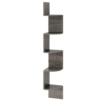 5-Tier Floating Corner Shelf Wall Mounted Organizer for Living Room Bedroom or Kitchen - 8" x 8" x 50"